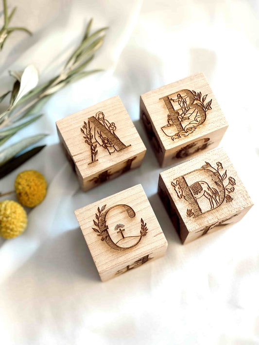 Set of 7, Wooden Biblical ABC Blocks